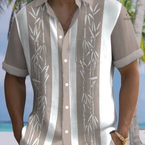 Chemise à Imprimé Bambou et Contraste de Couleurs avec Boutons - Manches Courtes