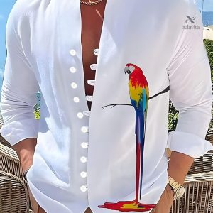 Chemise Décontractée À Manches Longues À Motif Perroquet
