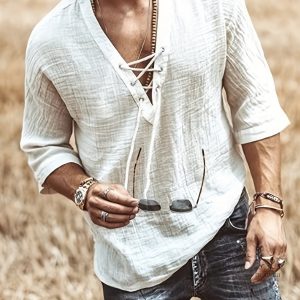 Chemise Décontracté À Manches Courtes Et À Col En V