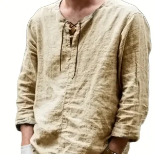 Chemise fantaisie homme en lin – Haut décontracté à lacets style bohème et médiéval