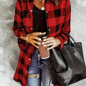 Blouse à carreaux pour femme, style décontracté