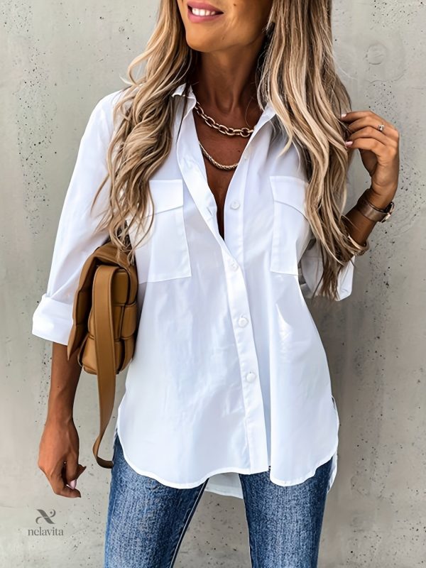 chemise-femme-unie-boutonnage-frontal-manches-longues-1 Chemise femme unie avec boutonnage frontal