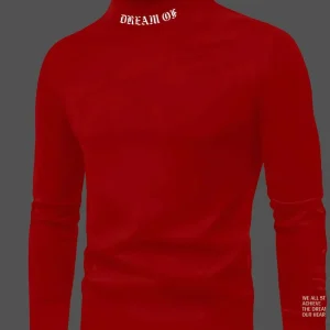 Chemise garçon col montant rouge à manches longues – style élégant et tendance