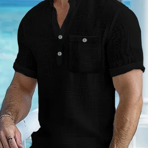 Chemise Homme Col Mao Décontractée – Manches Courtes Boutonnée, Style Estival Chic