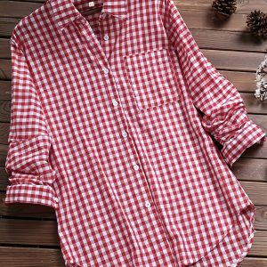 Chemise Vintage à Carreaux Manches Longues Femme