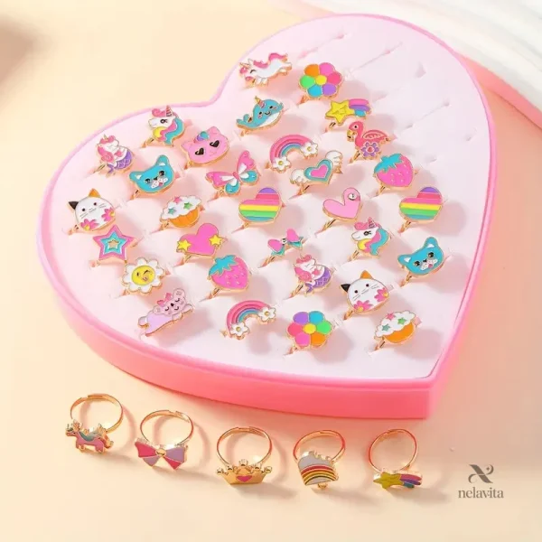 Bijoux enfant : ensemble de bagues arc-en-ciel