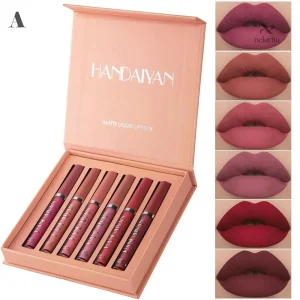 Coffret 6 Rouges à Lèvres Liquides Mat – Teintes Nude & Rosées Longue Tenue