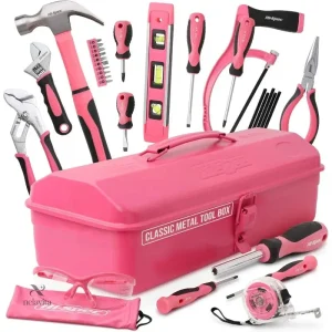 Coffret d’outils manuels 16 pièces avec boîte rose