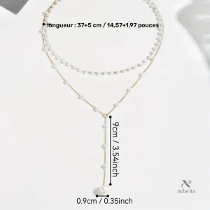 Collier élégant perles blanches double rang doré