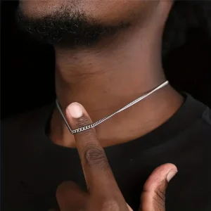Collier homme chaîne cubaine en acier inoxydable argent
