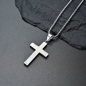 Collier homme pendentif croix en acier inoxydable – Chaîne robuste argent, or ou noir