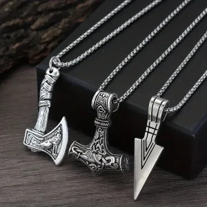 Pendentif hache et marteau de Thor sur chaîne robuste