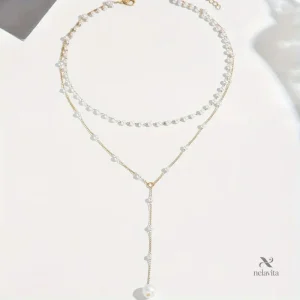 Collier mariage femme perles et chaîne dorée élégant