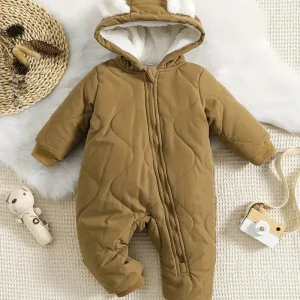 Combinaison Body Bébé Hiver Rose avec Capuche Oreilles – Pyjama Chaud et Doux