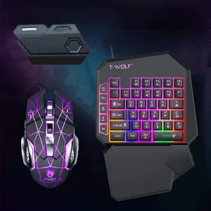 Combo Clavier Mécanique à Une Main et Souris LED pour Gamers