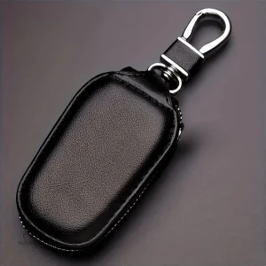 Coque Clé Voiture avec Fermeture Éclair – Étui Similicuir avec Mousqueton Métal, Élégant et Résistant