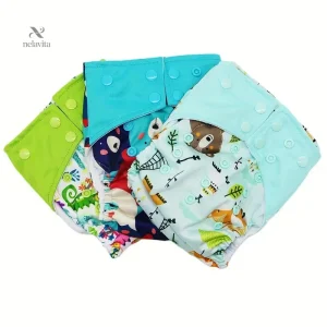 Couches Lavables Bébé Réglables – Lot de Culottes Réutilisables Étanches Motifs Ludiques Fusée, Nuages et Animaux