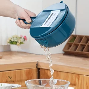 Coupe-légumes multifonction avec bac – Mandoline compacte idéale pour cuisine, pique-nique et barbecue