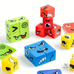 Puzzle en bois coloré avec visages amusants pour enfants