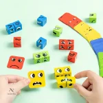 Casse-tête en bois avec expressions faciales variées
