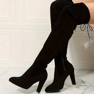 Cuissardes femme à talon - Bottes longues avec zip latéral