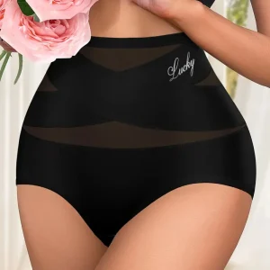 Culotte Gainante Taille Haute Femme – Design Croisé avec Tulle Transparent, Lingerie Sculptante Sexy & Confortable