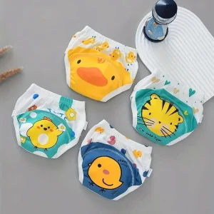 Culottes d’apprentissage bébé réutilisables – Lot de 4 couches lavables imprimées animaux mignons