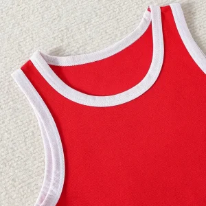 Débardeur de Sport Enfant – Maillot Sans Manches Respirant Rouge et Bleu