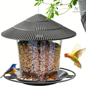 Distributeur de Graines Suspendu pour Oiseaux – Mangeoire Extérieure avec Toit Protecteur Étanche | Soins des Oiseaux et de la Faune