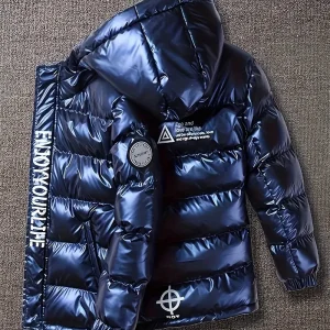 Doudoune garçon hiver à capuche bleu marine – Manteau chaud et tendance