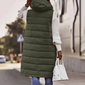 Doudoune Longue Sans Manches Femme avec Capuche – Gilet Matelassé Chaud Idéal pour l’Hiver