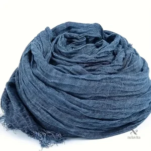 Foulard long bleu en coton avec finitions effilées