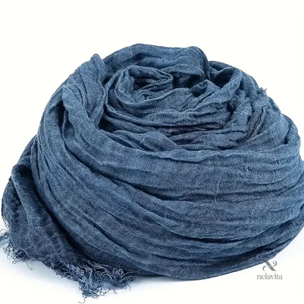 Foulard long bleu en coton avec finitions effilées