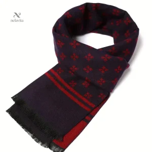 Écharpe homme noire élégante – Foulard chaud à motifs discrets et franges pour hiver