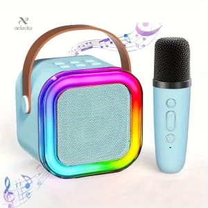 Enceinte Bluetooth avec Micro Sans Fil – Haut-parleur Portable LED pour Karaoké, Fête et Plage