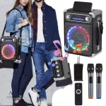 Enceinte Bluetooth Karaoké avec micros sans fil et effets lumineux
