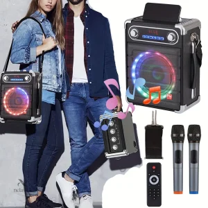 Enceinte Bluetooth Karaoké avec micros sans fil et effets lumineux