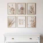 Art mural beige avec motifs végétaux élégants
