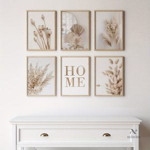 Art mural beige avec motifs végétaux élégants