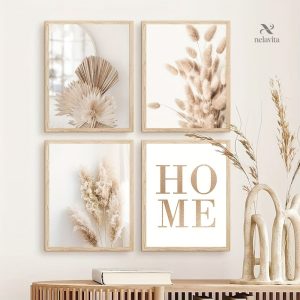 Ensemble artistique en six pièces sur toile beige