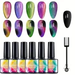 Ensemble 6 Vernis Gel Cat Eye Magnétique 9D Holographique