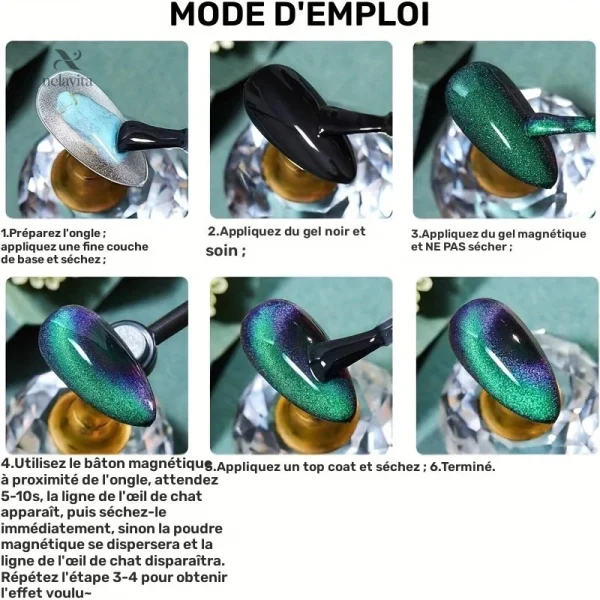 Vernis à ongles effet œil de chat avec aimant inclus