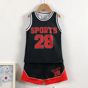 Ensemble Basketball Enfant – Maillot et Short de Sport Respirant Rouge