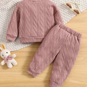 Ensemble Bébé Fille Tricoté Rose – Sweat Lapin avec Nœud & Pantalon Confort