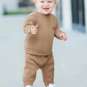 Ensemble Bébé Garçon Confort Côtelé – Tenue 2 Pièces Pull + Pantalon Marron Décontracté