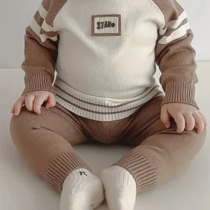 Ensemble Bébé Garçon Hiver en Tricot – Tenue Chaude 2 Pièces Pull et Pantalon Gris