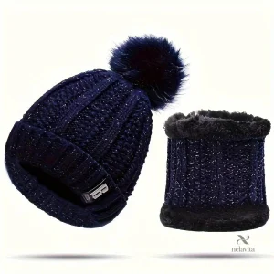 Ensemble Bonnet & Tour de Cou Femme Hiver – Tricot Épais avec Doublure Polaire, Ultra Chaud et Confortable