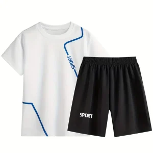 Ensemble de Sport Enfant – T-shirt Blanc et Short Noir Respirant Garçon/Fille
