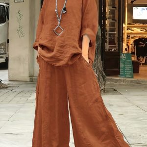 Ensemble Décontracté Grande Taille - Haut Uni & Pantalon Large
