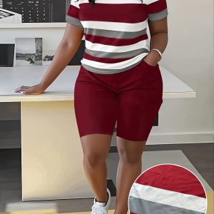 Ensemble Décontractée Grande Taille - Haut Bicolore & Short Uni